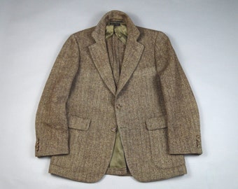 Vintage 1960s/1970s Brown Herringbone Tweed Sport Coat Size 38