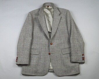 Vintage 1980s Light Gray POW Check Sport Coat Size 44