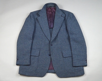 Vintage 1970s Airforce Blue Tweed Patch Pocket Sport Coat Size 44