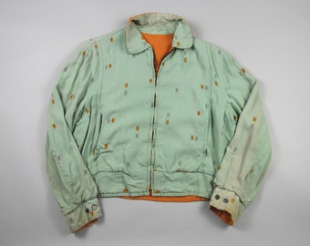 Vintage 1950s Green and Brown Reversible Gabardine Jacket Size Large