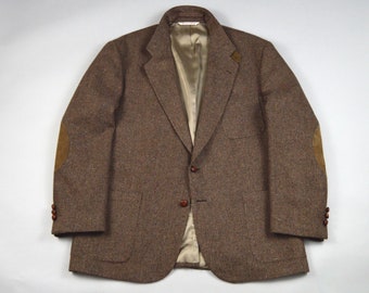 Vintage 1980s Brown Flecked Barley Corn Tweed Patch Pocket Sport Coat Size 46