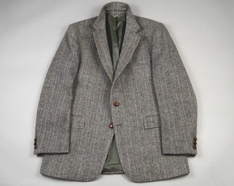 Vintage 1980s Gray Herringbone Stripe Tweed Sport Coat by Levi's Size 44L