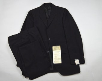 Vintage Deadstock 1960s Black Hook Vent Suit by Brent Size 38L/39L