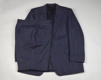 Vintage 1980s Navy Blue Stripe Suit by Marshall Field Size 44