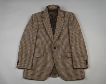Vintage 1970s/1980s Tan Houndstooth Harris Tweed Sport Coat Size 42