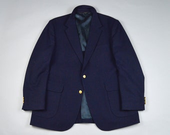 Vintage 1980s Navy Blue Patch Pocket Wool Blazer Size 46L