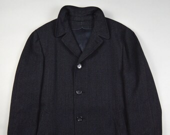 Vintage 1950s Black Glen Plaid Raglan Overcoat by Benson Rixon Size 42 / 44