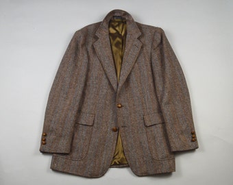 Vintage 1980s Brown Herringbone Tweed Sport Coat Size 40