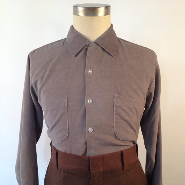 Vintage 50s/60s Grey Corduroy Loop Collar Shirt by Sears Size Medium