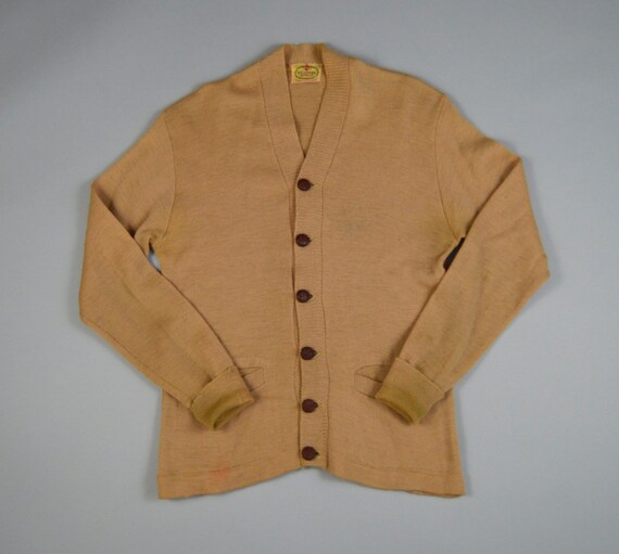 Vintage 1940s/1950s Tan Wool Cardigan by Welgrume