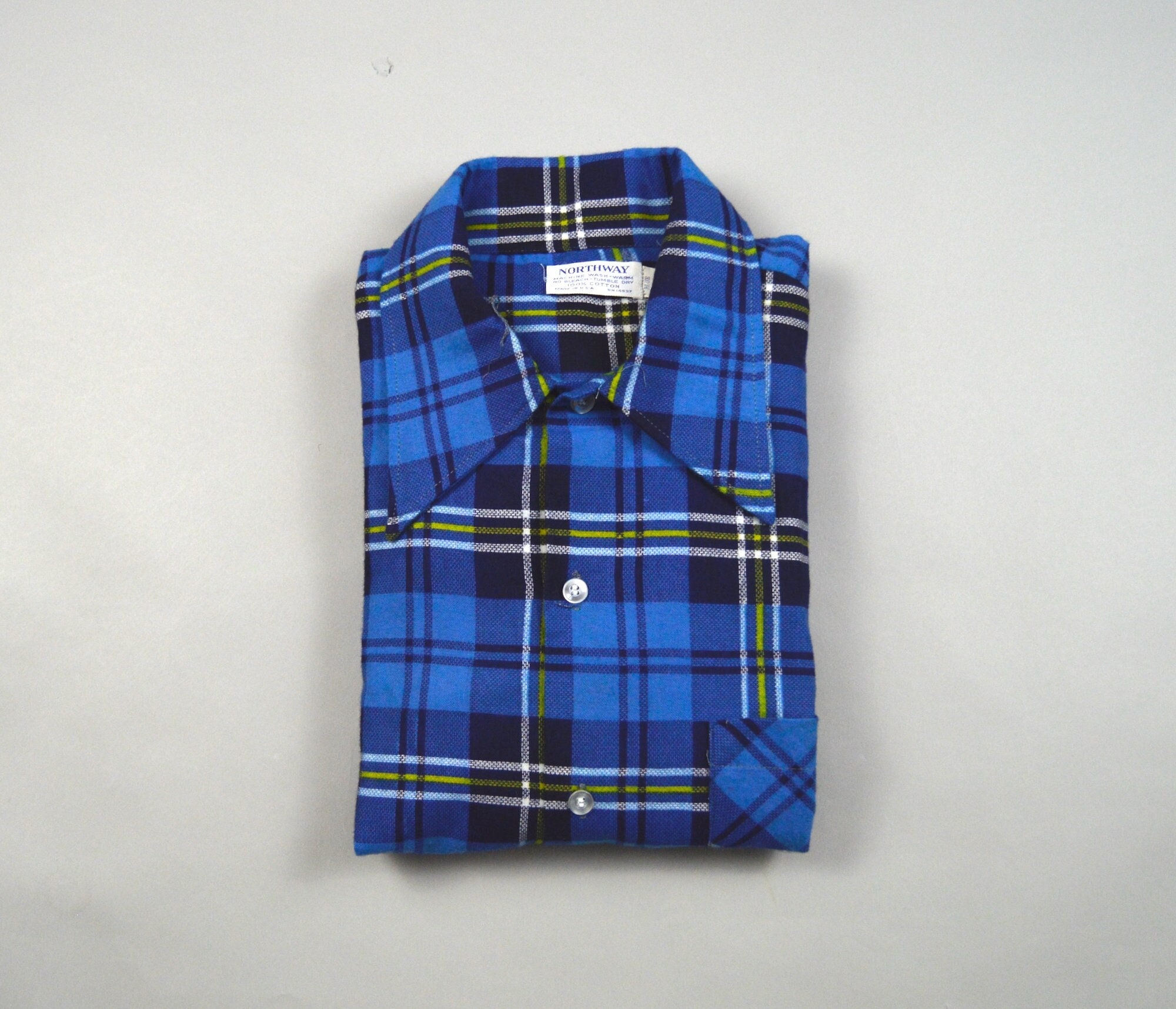 1970年代のヴィンテージブルーチェック柄フランネルシャツ（Lサイズ