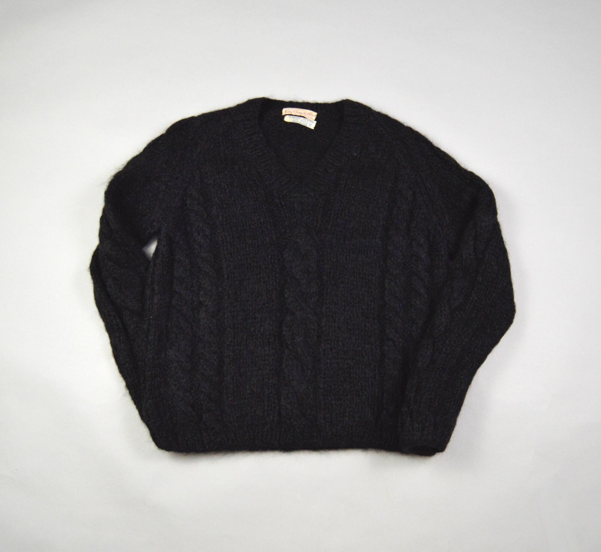 Vintage 1960s Small/medium Black Mohair V Neck Sweater by Vintage 1960s Small/medium Black Mohair V Neck Sweater by