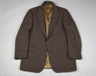 Vintage 1980s/1990s Brown Houndstooth w/Overcheck Tweed Sport Coat by Polo University Club Size 42L
