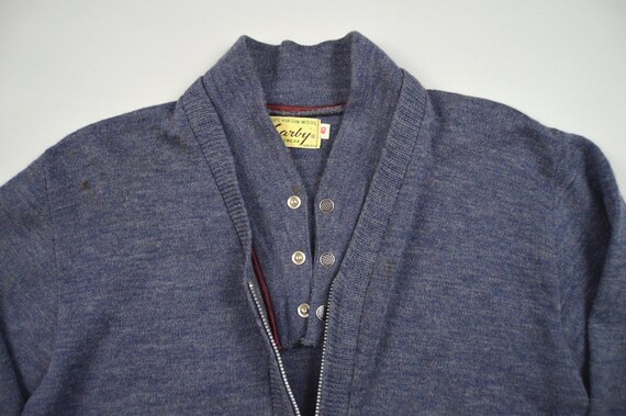 Vintage 1950s Blue Gray Zip Front Work Cardigan b… - image 4