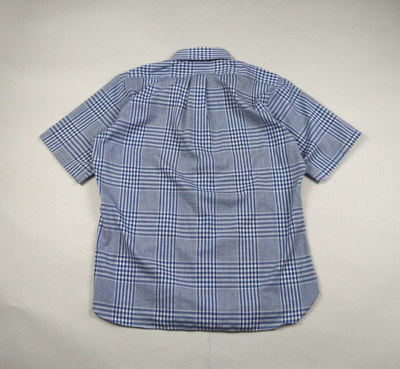 Vintage 1960s Blue Check Button Down Collar Shirt… - image 4