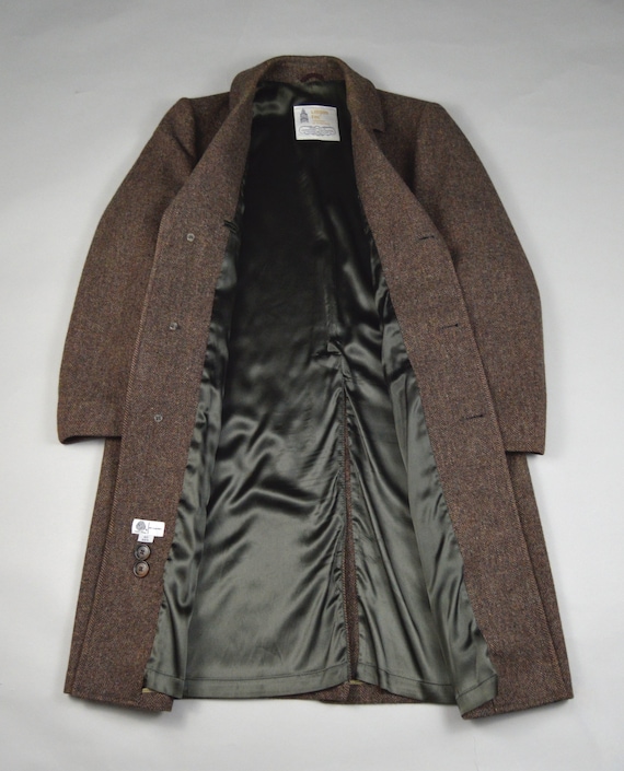 Vintage 1970s/1980s Brown Herringbone Tweed Overc… - image 3