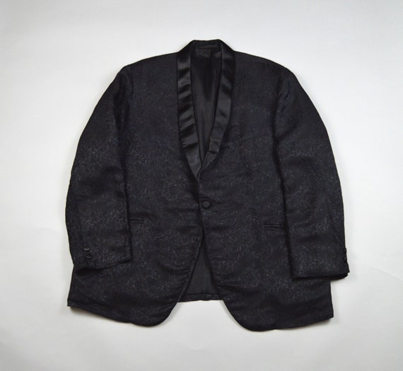 Vintage 1960s Black Brocade Dinner Jacket by Sate… - image 1