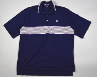Vintage Size Large Navy Stripe Short Sleeve Polo by Polo Golf
