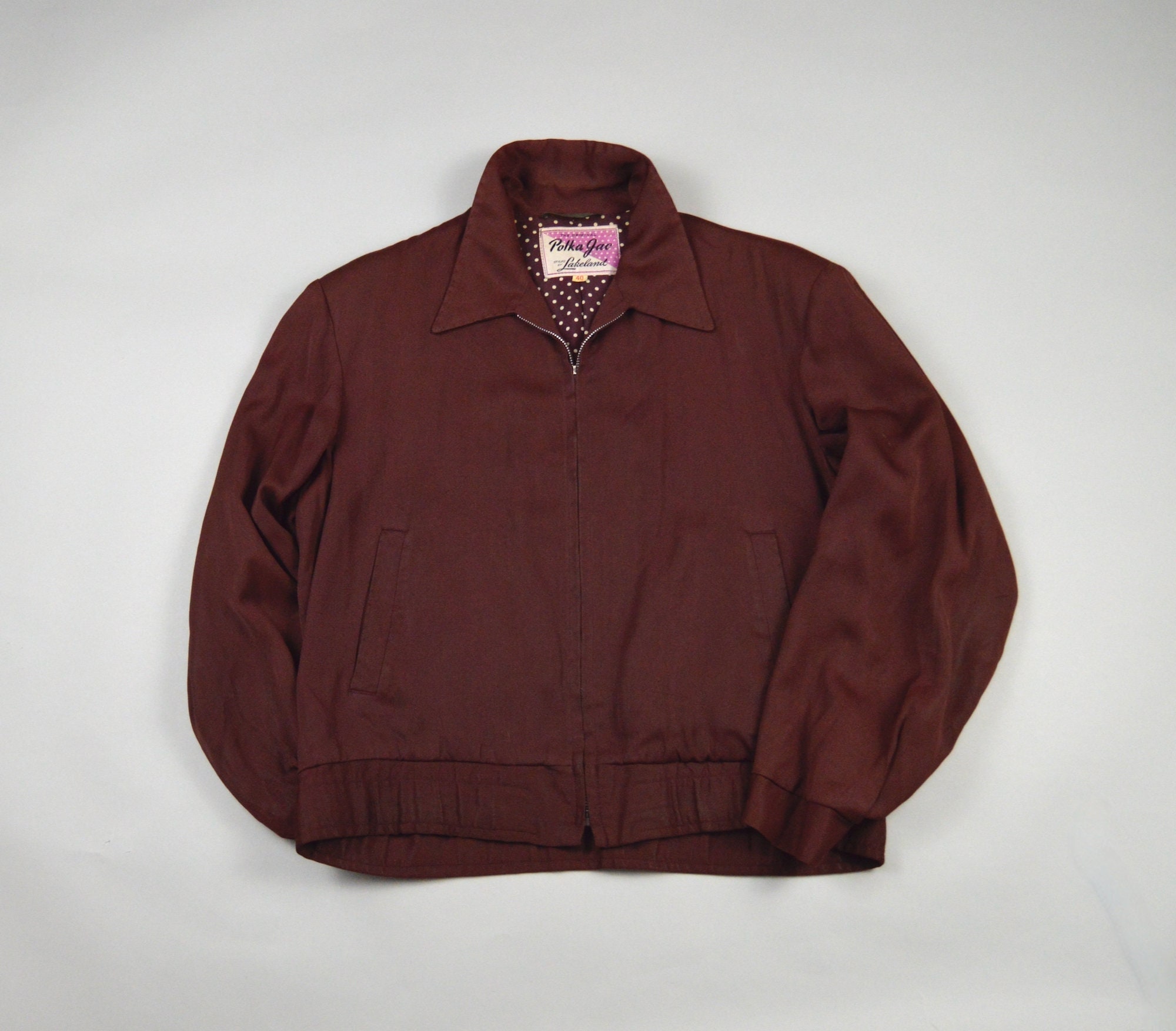 Vintage 1950s Maroon Gabardine Rickey Jacket by Lakeland Size