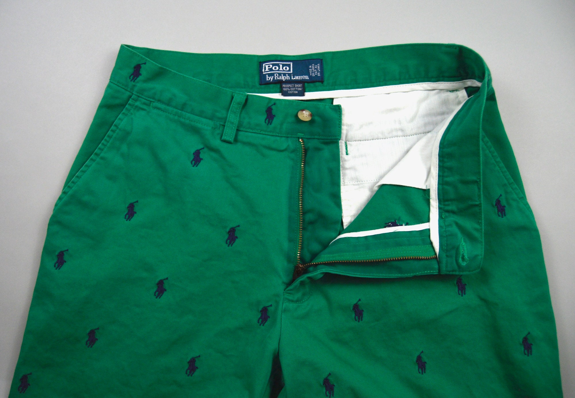 Vintage Green and Navy Embroidered Shorts by Polo Ralph Lauren