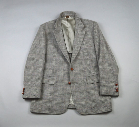 Vintage 1980s Light Gray POW Check Sport Coat Siz… - image 1