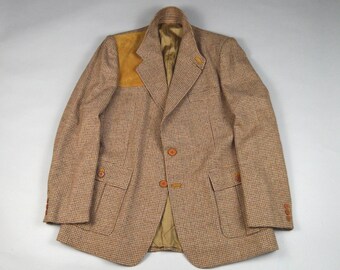 Vintage 1980s Tan and Brown Tweed Sport Coat Size 42L