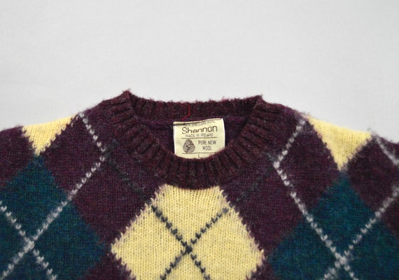 Vintage Deep Burgundy Argyle Shetland Wool Sweate… - image 4