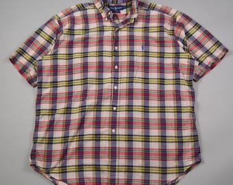 Vintage Size XL Plaid Madras Button Down Shirt by Ralph Lauren