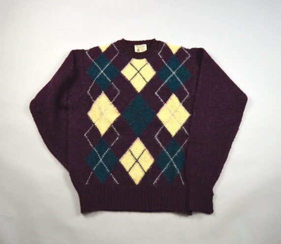 Vintage Deep Burgundy Argyle Shetland Wool Sweate… - image 1