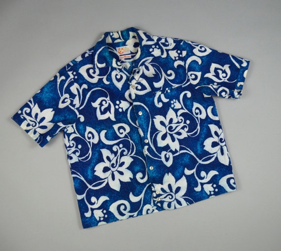 Vintage 1960s Blue Floral Hawaiian Shirt Jac by Io