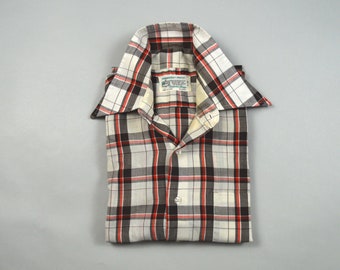 Vintage 1970s Brown White and Red Plaid Short Sleeve Shirt by K Mart Size Medium