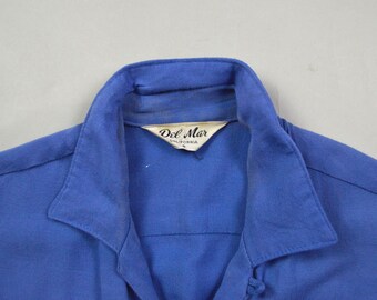 Vintage 1950s Size XS Blue Rayon Embroidered Loop Collar