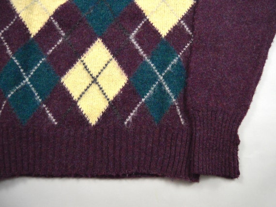 Vintage Deep Burgundy Argyle Shetland Wool Sweate… - image 2