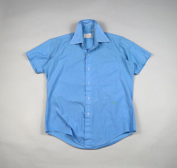 Vintage 1970s Blue Short Sleeve Shirt Size Medium - image 2