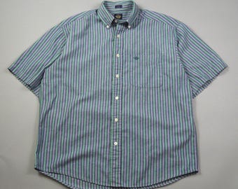 Vintage 1990s Size Medium Purple and Green Stripe Short Sleeve Button Down by Dockers