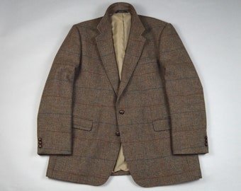 Vintage 1980s Brown Overcheck Tweed Sport Coat by Haggar Size 44L/46L