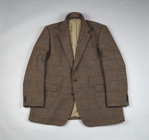 Vintage 1980s Brown Overcheck Tweed Sport Coat by… - image 1
