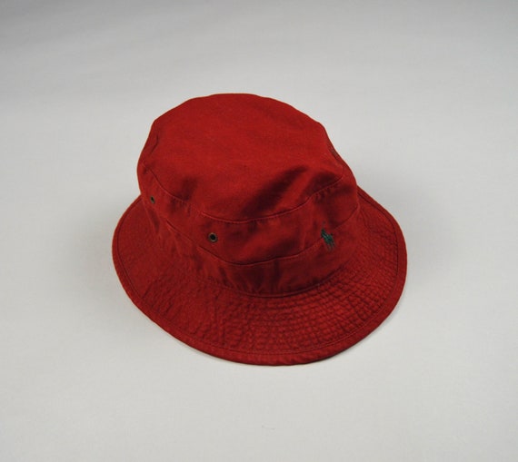 Vintage 1990s Red Cotton Bucket Hat by Polo Ralph… - image 2