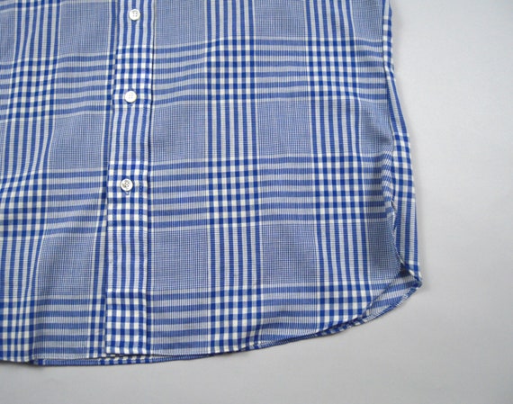 Vintage 1960s Blue Check Button Down Collar Shirt… - image 3