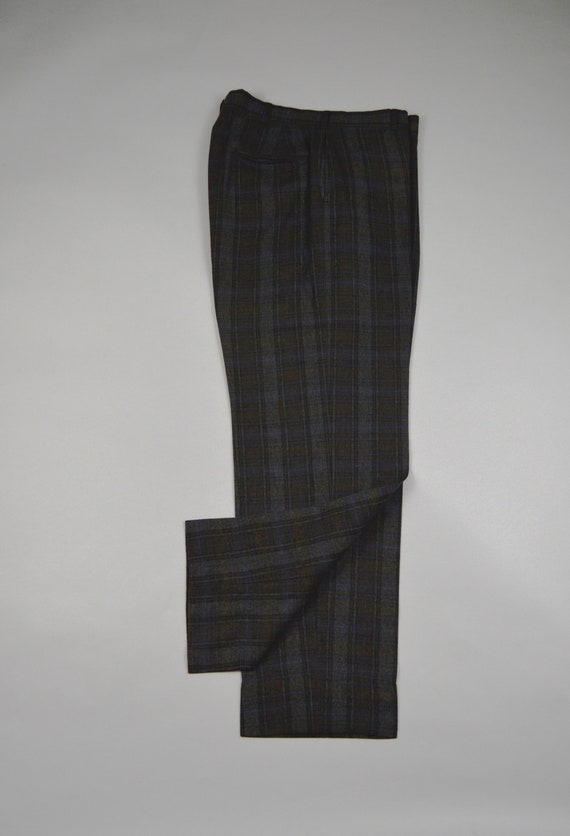 Vintage 1960s Charcoal and Blue Check Wool Trouse… - image 2