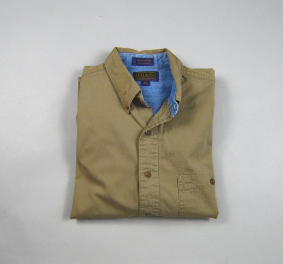 Vintage 1990s Khaki Twill Button Down Shirt by Chaps Ralph Lauren  