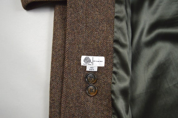 Vintage 1970s/1980s Brown Herringbone Tweed Overc… - image 4