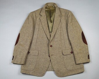 Vintage 1970s Tan Tweed Norfolk Style Sport Coat Size 44S
