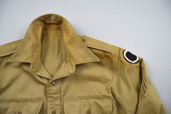 Vintage 1950s Khaki Military Uniform Shirt Size S… - image 5