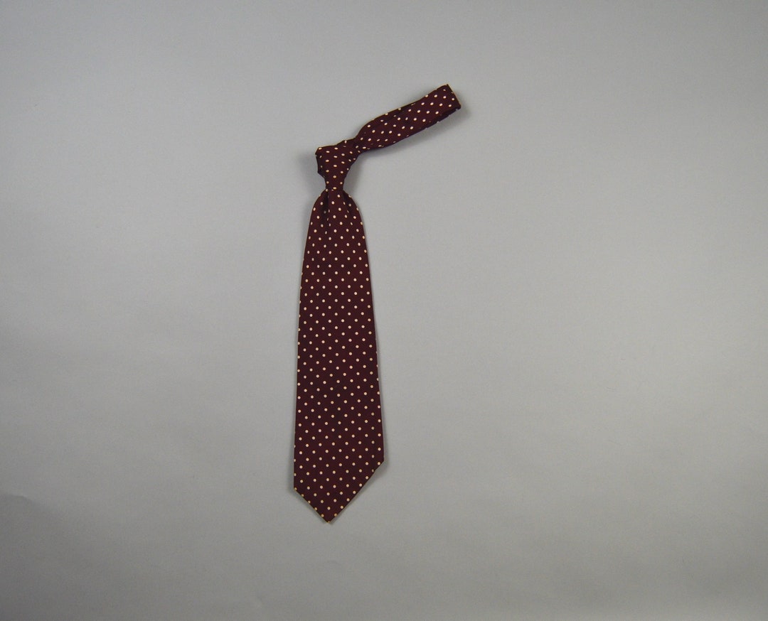 Vintage 1970s Maroon and White Polka Dot Burlington Knot Necktie by J