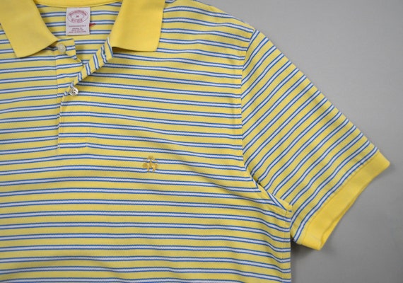 Vintage Yellow and Blue Stripe Cotton Polo by Bro… - image 3