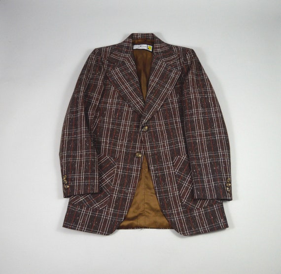 Vintage 1970s Brown Flecked Plaid Sport Coat by P… - image 1