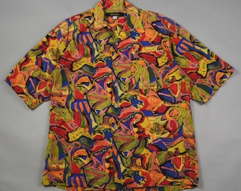 Vintage 1990s Size Medium Abstract Print Short Sleeve Rayon Blend Shirt by Bachrach