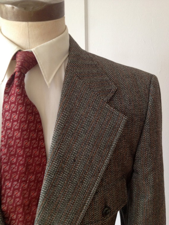 Vintage 60s/70s Green Wool Herringbone Suit by Tem