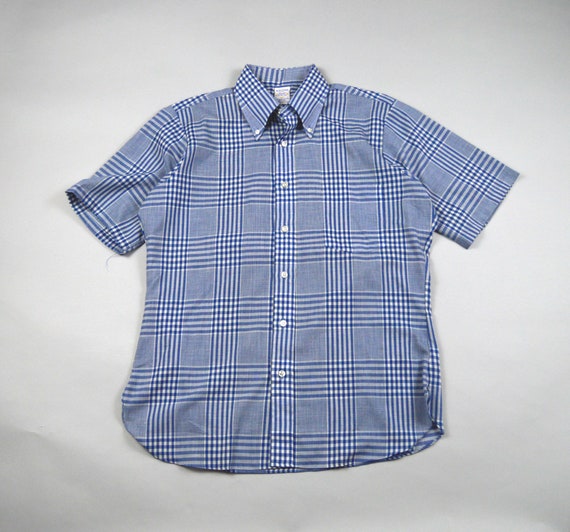 Vintage 1960s Blue Check Button Down Collar Shirt… - image 2